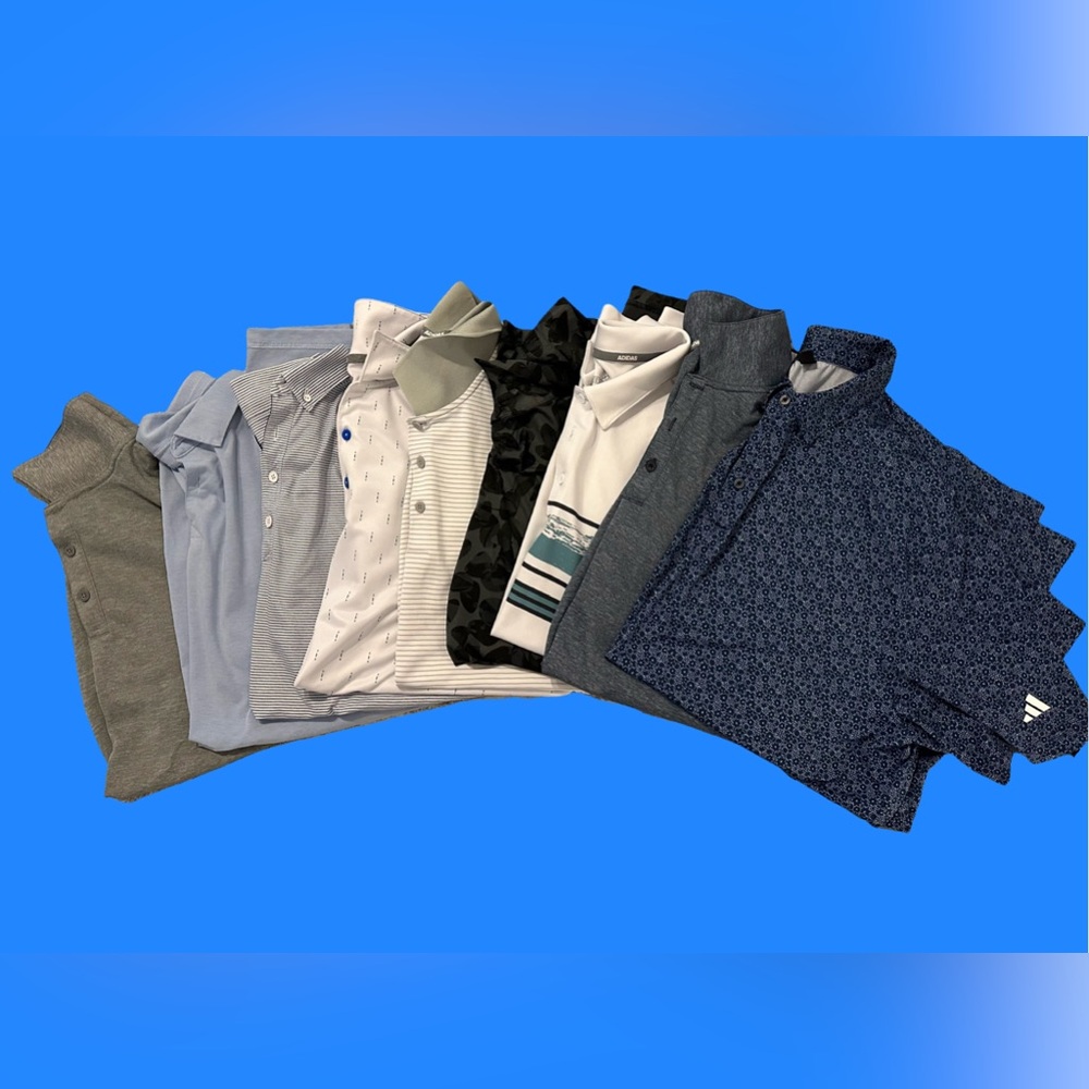 9 GENTLY USED ADIDAS POLOS SIZE XL. OVER $500 IN SAVINGS!!!